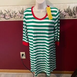 Green and White Striped Women's Pajama Top